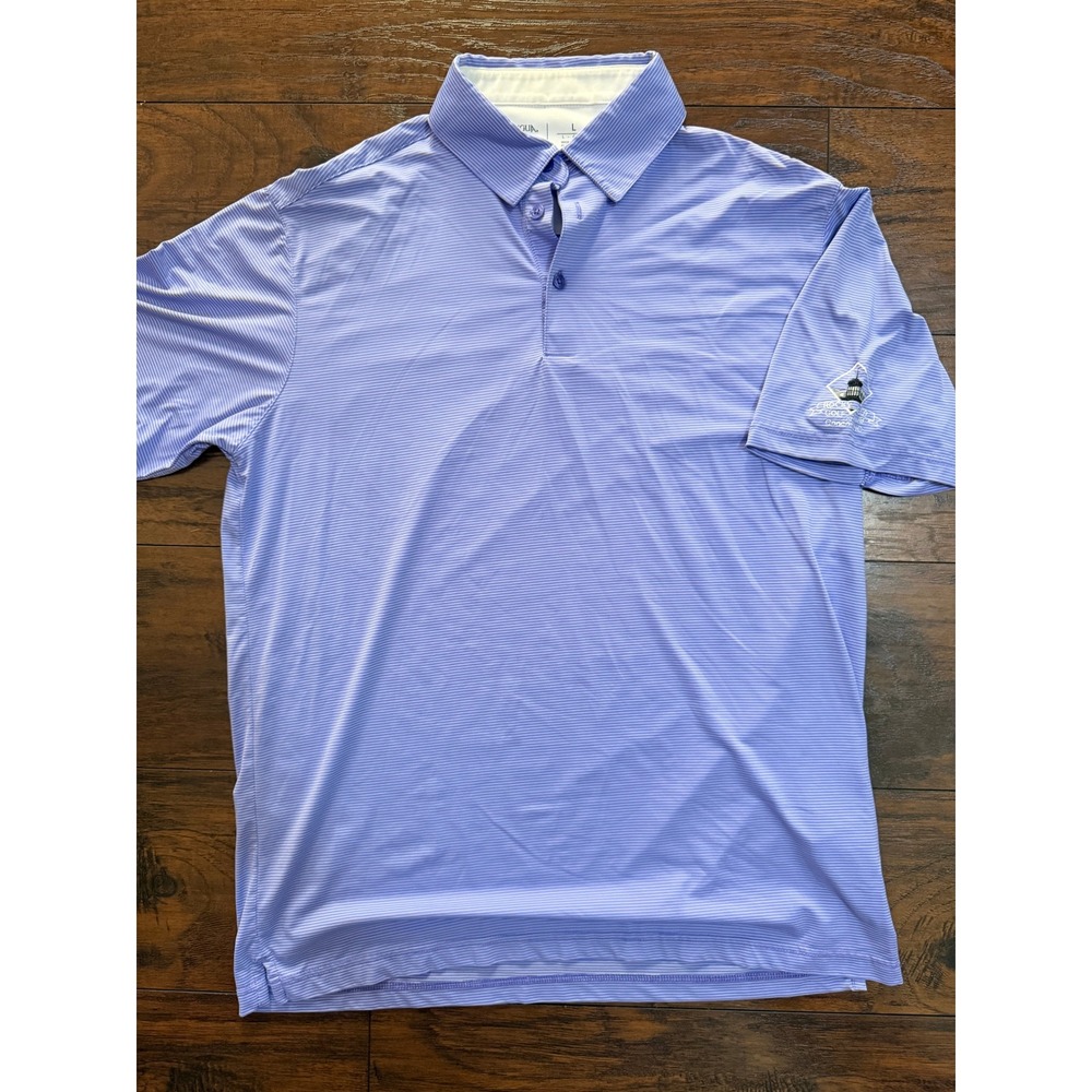 Antigua Desert Dry Mens Large Purple Striped Rocky River Golf Club Polo Shirt